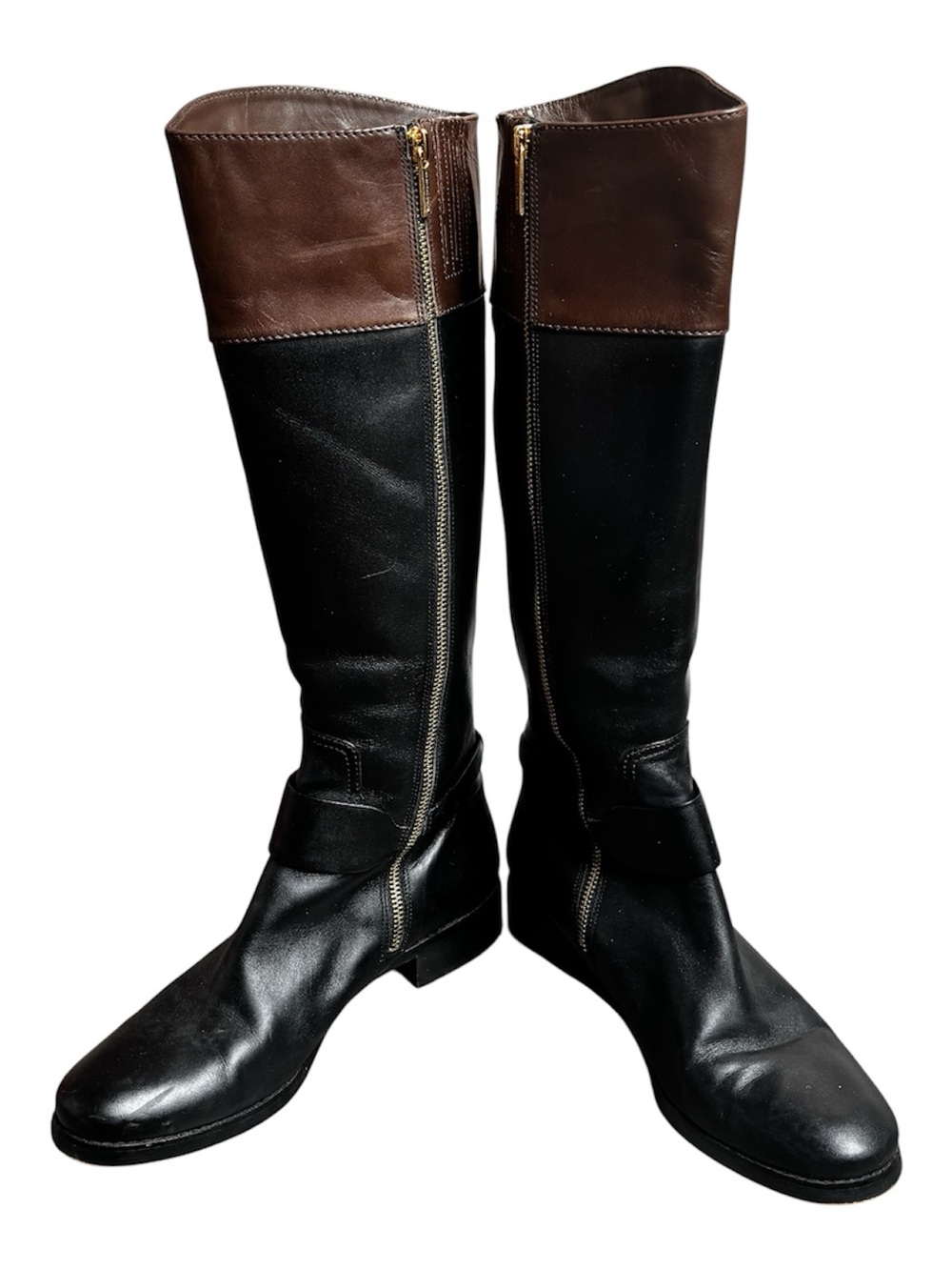 Michael Kors Women’s Two-Tone Black and Brown Leather Boots Size 9 1/2 - Picture 2 of 11